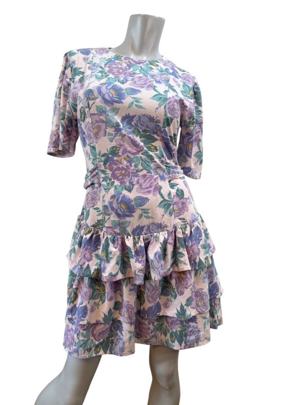 Trad Wife Puff Sleeve Ruffle Floral Soft Girl Feminine Tiered Dress Vintage 80s